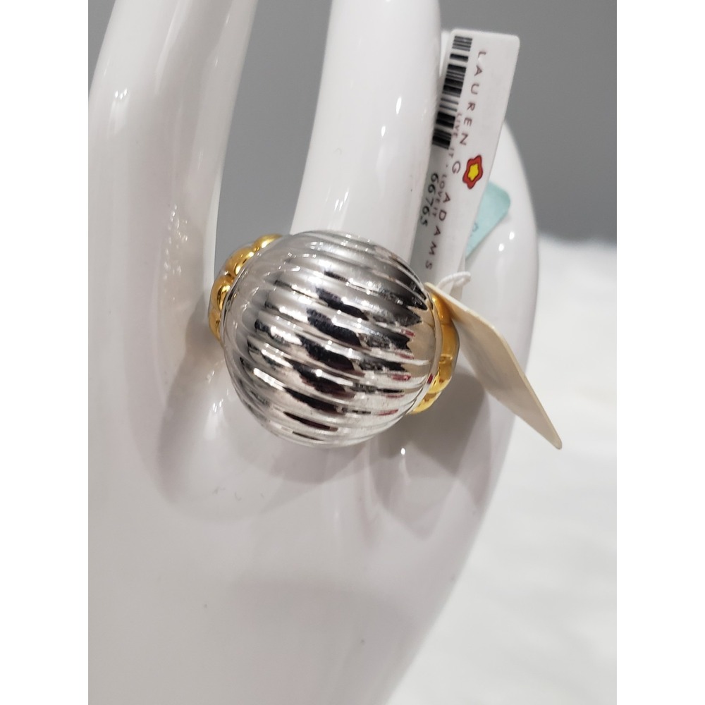NEW Sz 6 Ring Dome Ribbed Medieval Mens Womens 2-tone MIXED METAL 80s statement